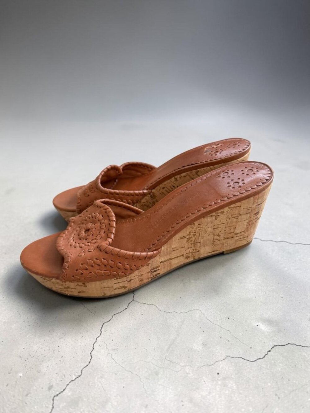JACK ROGERS Tan Leather Cork Wedges Sandals Size 9.5